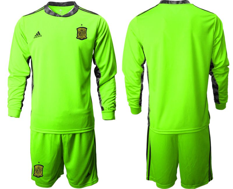 Men 2021 World Cup National Spain fluorescent green goalkeeper long sleeve Soccer Jerseys->spain jersey->Soccer Country Jersey